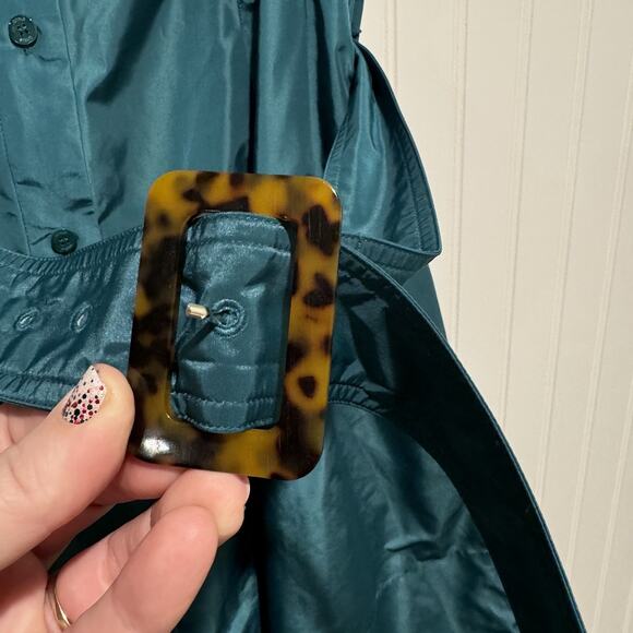 Staud Jolene Belted Taffeta Shirt Dress Coastal Green Size 10 - Picture 4 of 8